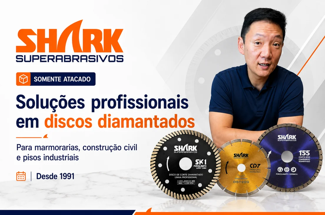 Shark Superabrasivos, soluções profissionais em discos diamantados para marmorarias, construção civil e pisos industriais, somente atacado, desde 1991