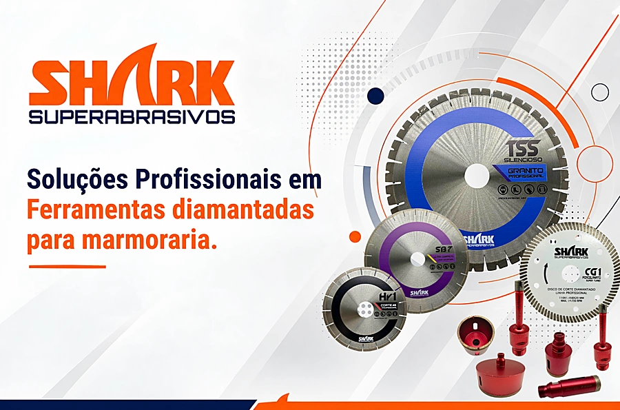Banner da Shark Superabrasivos com discos diamantados e brocas da marca